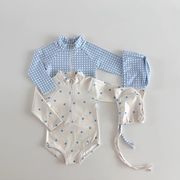 2025夏新作 ベビー服ドット柄ORチェック柄連体水着帽子付き