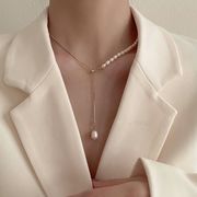 【プチプラ】韓国 金アレ対応コーティング バロックパールネックレス クラビチェーン パールペンダント