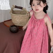 2025夏新作 韓国風女の子リボン付き花柄無地キャミソールワンピース