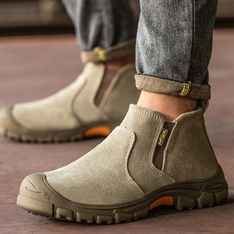 作業靴 安全靴 溶接 スエード革 ハイカット 紐無しブーツ サイドゴア