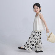 CHUNZ☆2025夏新作 親子コーデ女の子花柄プリント裾フリルロングパンツ
