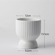 北欧風陶器植木鉢 亜白縦紋[中]