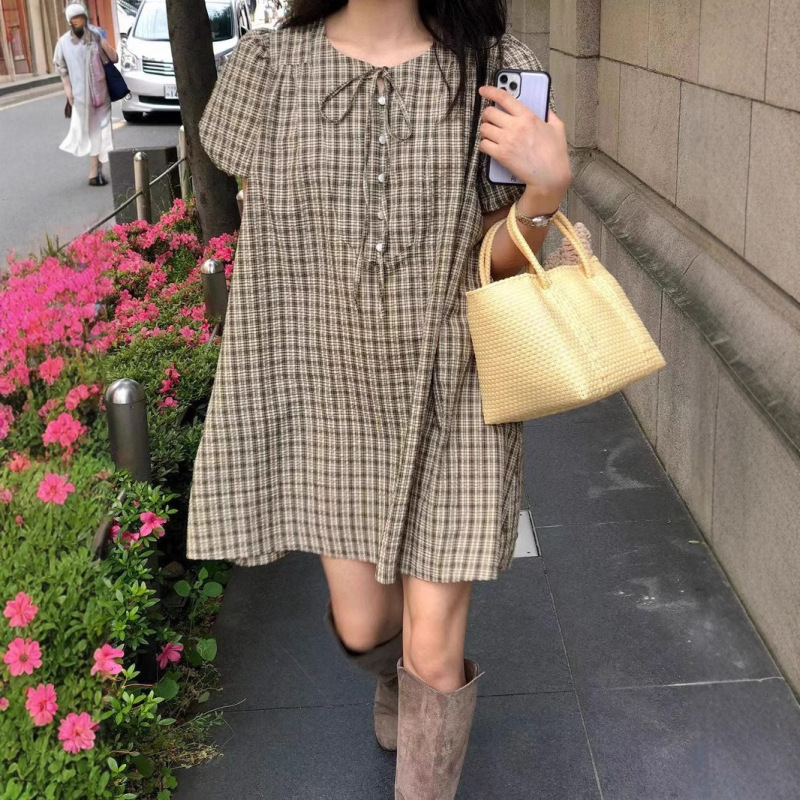 ワンピース チェック柄 レディース INS 韓国ファッション