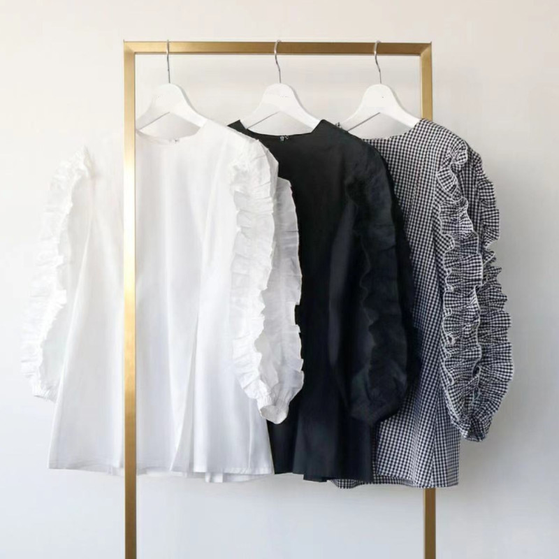 2026年春夏新作 ブラウス 韓国風 レディーストップス 人気シャツ ラウンドネック ランタンスリープ