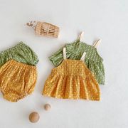 zheg☆2025夏 ベビー用 女の子用 菊の花柄トップス ストラップ + パンツ 女の子用 2点セット