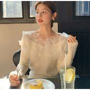 長袖トップス 切り替え スリム 着痩せ sweet系