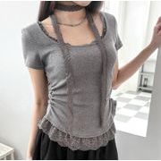 トップス レディース Tシャツ 半袖 スリム レース