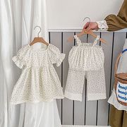 FLM☆2025夏服 女の子 田園風 総柄小花柄ワンピース 韓国風 おしゃれ可愛いプリンセスドレス