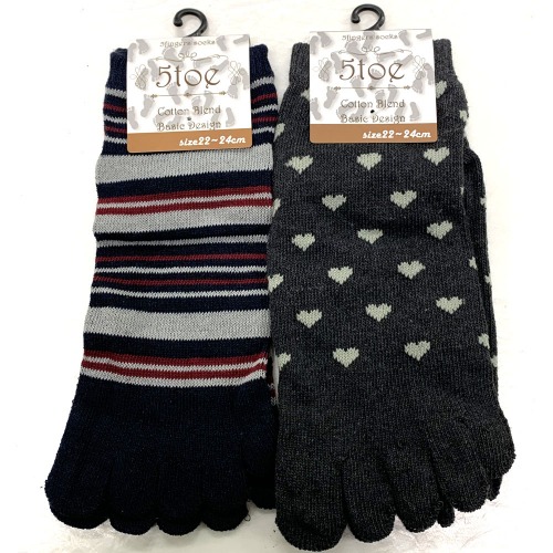 【最終在庫値下げ☆年間売れ筋】婦人　綿混　かかと付き5本指柄　アンクル丈ソックス　混み込み