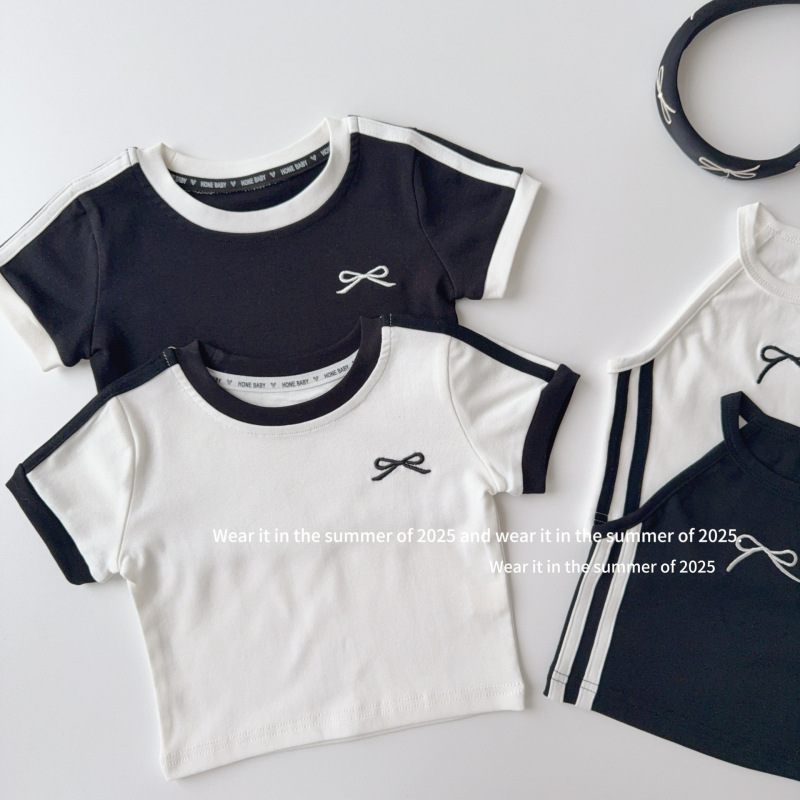 子供服　90~150cm　キッズ Tシャツ　リボンロゴT　半袖　韓国キッズ服