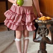 ZQW☆2025夏物新作 フリル付き チェック スカートパンツ
