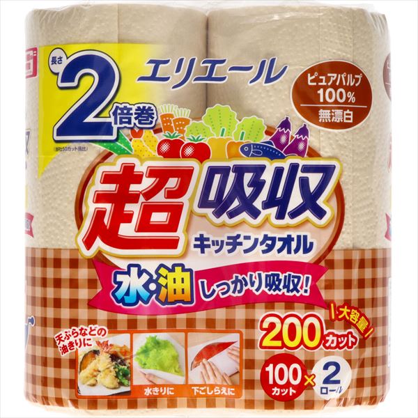 エリエール超吸収キッチンタオル無漂白２Ｒ（１００カット）