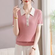 2025春夏レディース服 シンプル 高品質 気質 ポロシャツ 韓国風 Ｔシャツ トップス 4色展開[M~4XL]