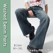 フレア パンツ デニム ジーンズ メンズ ボトムス ワイドストレートデニムパンツ カジュアルデニム