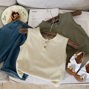 全2色[80-130cm] 女の子男の子 無地タンクトップ Tシャツ 韓国風 トップス  春夏 キッズ 子供服