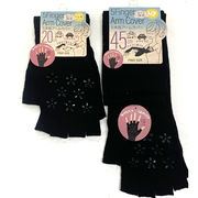 【UV対策☆爽やか綿混】婦人　綿混　手の平滑り止め付　5本指アームカバー（クロ）