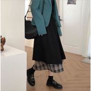 2021年秋冬新作コーデュロイスカートチェック柄ステッチミドル丈ストレートスカート