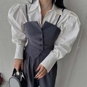 【春新作】韓国風レディース服　春　きれいめ　キャミORシャツORパンツ　セットアップ