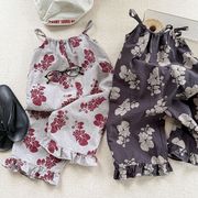 SHENJ☆2025年夏 女の子用 韓国風 タンクトップオーバーオール ワイド7分パンツ