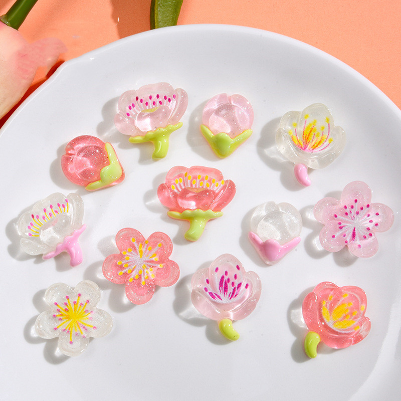 さくら 5弁花 プラスチック 春 アクセサリーパーツ アイスカラー ピンク クリア 貼り付けパーツ ホワイト