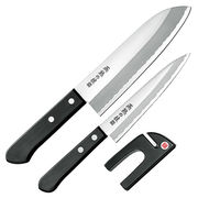 よこやま 燕熟の技　三徳包丁165mm&ペティナイフ135mm&ミニ砥ぎ器 サビにくくお手