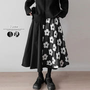 2025年春新作 スカート レディース ボトムス フレアスカート ウエストゴム ハイウエスト きれいめ レトロ