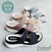 【2025年春夏新作】PARTAM ミュールサンダル ビジュー パンチング 2本ベルト フラット 軽い