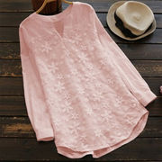 FUTN☆リネンレース刺繍 ロングスリーブシャツ レディースカジュアルTシャツ