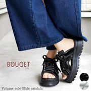 【2025年春夏新作】BOUQET スポーツサンダル レースアップ パンチング 厚底 フラット 軽量 3e