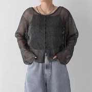 春夏LEPSIM 前後2way ボタン開き 透かし長袖UVカットTシャツ