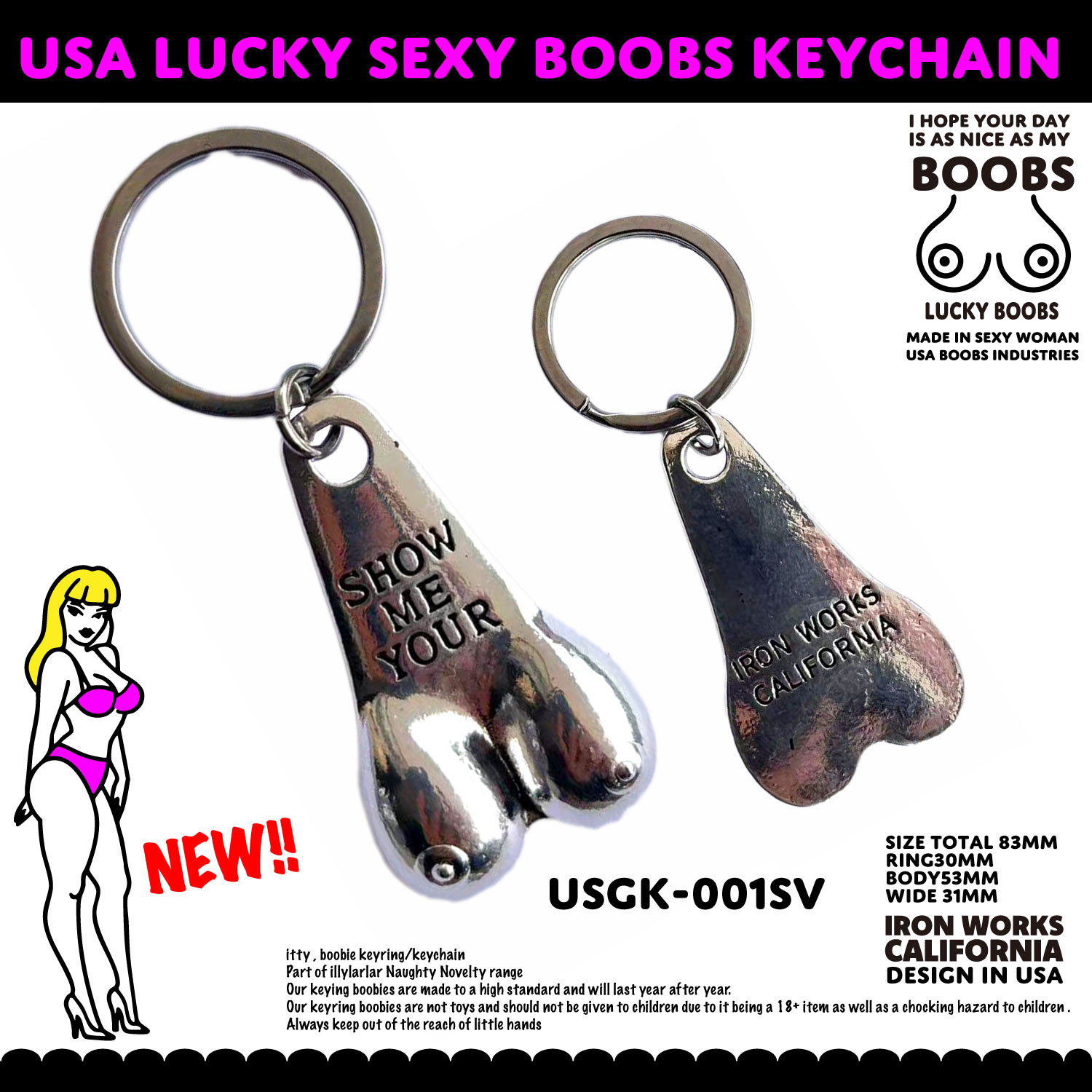 USA LUCKY SEXY KEYCHAIN シャレの効いたアダルトなキーホルダー おっぱい バイカー アメリカン雑貨