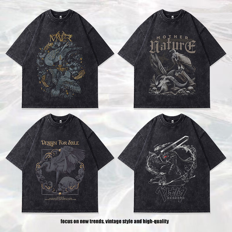 メンズ ビンテージ風 半袖Tシャツ 男女兼用 ストリート系 トップス 春夏 2025新作★全4タイプまとめ