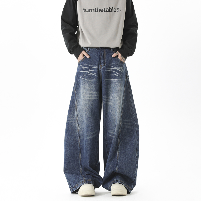 ストレートウォッシュ バナナカット デニムパンツ メンズ ワイド ドレープシルエット