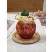 ピクニック風 漬物壺造型 ガラスミルクティーカップ 木製コースター2点セット フルーツティー