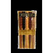 木製　 手彫り亀甲　　5膳セット　お箸　22.5