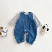 FLM☆2025秋新作 ベビー用デニムセット　ボーダーTシャツ＋サロペット　お出かけ服