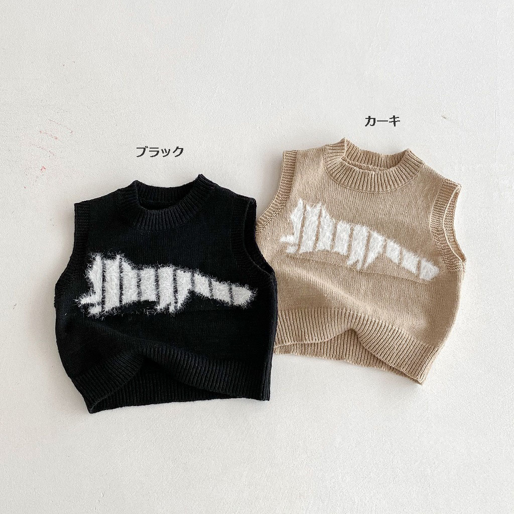 全2色[80-130cm] 秋新作 キッズニットベスト男女兼用 ジャカード配色デザイン 重ね着にぴったりセーター