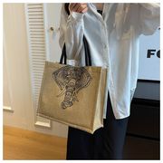 大容量リネン肩掛けトートバッグ　ママ用／大学生通学ハンドバッグ　おしゃれ手提げ