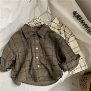 2025秋新規※gl☆コーデュロイチェック長袖シャツ レトロカジュアル