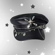 ベレー帽 パンクファッション スタッズ PU フェイクレザー チェーン レディース