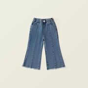 2025夏秋子供服 シンプル デニムパンツ 韓国風 ボトムス ジーンズ キッズ服 ガールズ服 男女兼用[90~140cm]