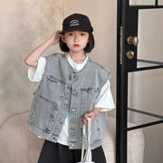 子供服　90~150cm　キッズデニムベスト　ジャケット　男女兼用　韓国キッズ服