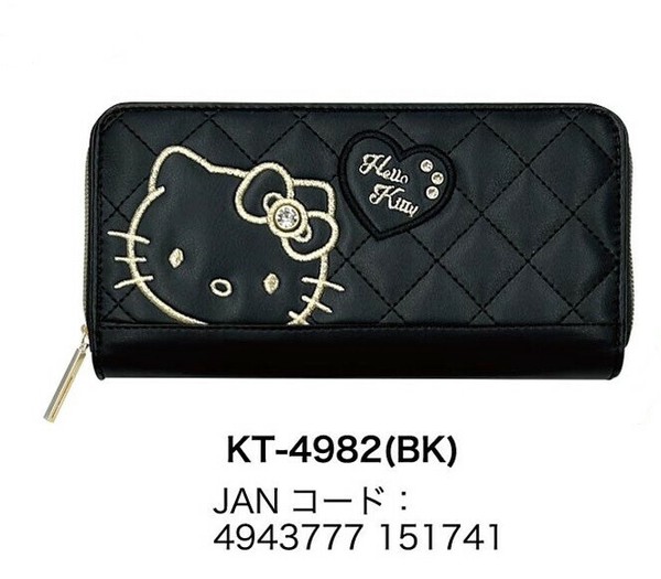 ☆サンリオ　ラウンド束入れ　長財布　ワッペンキティ　ハローキティ BK