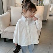 [90-130cm] 秋女の子長袖シャツ 不規則デザイン・トレンド白シャツ デニムパンツ ジーンズ キッズ