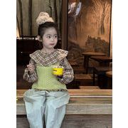 2025秋新作 韓国風子供服 キッズ服 女の子 長袖 トップス チェック柄  シャツ 90cm-150cm