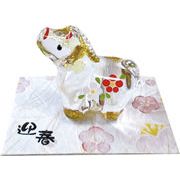 ★開運招福の干支★　縁起の良い置物【午　金彩硝子飾り・中】