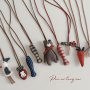 子供 ネックレス くま チャーム 手作り 布 韓国風 ギフト ベビーギフト 6色