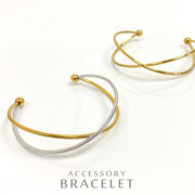 ▼MAGGIO▼クロスループステンレスバングルブレスレット　バイカラー コンビカラー