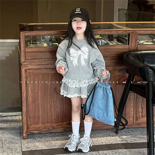 2025 秋新作 韓国風子供服 ベビー服 　おしゃれ 長袖　リボン シースルー スカート 2枚セット 100~140cm