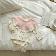 ins 秋新作　ベビー服　女の子　セットアップ　スタイ＆長袖Tシャツ＆ロングパンツ　花柄　部屋着　可愛い